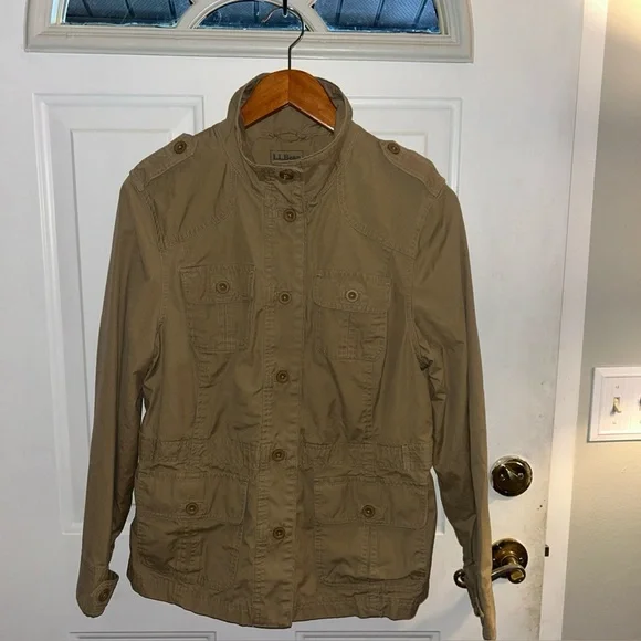 LL Bean Womens Field Jacket Cargo Explorer Safari Cotton Stretch Khaki Small Reg - Picture 1 of 6